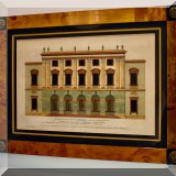 A11. Architectural print with burlwood frame. 